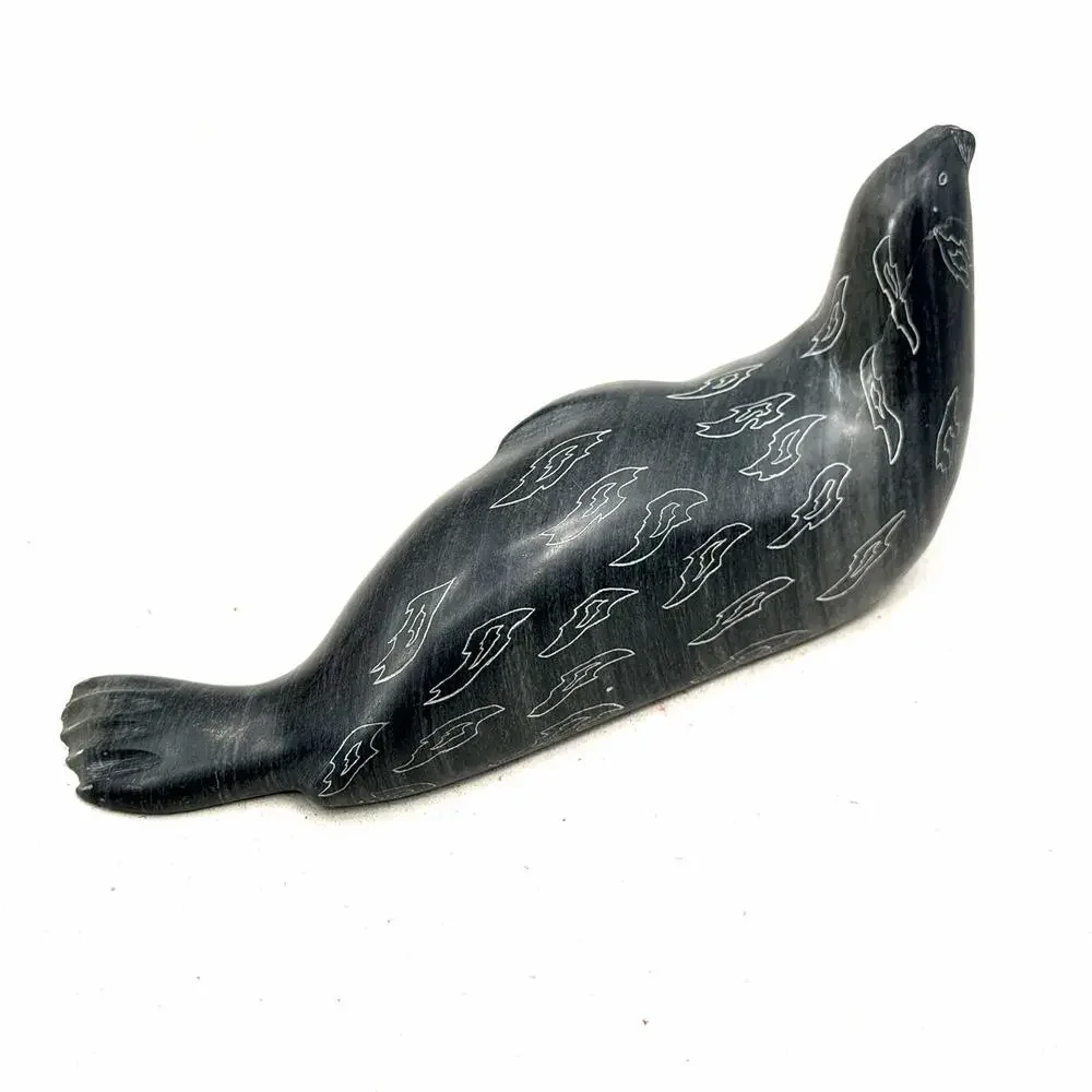 Vintage Soapstone Seal Sculpture Hand Carved Eskimo Art Esquimau Canada